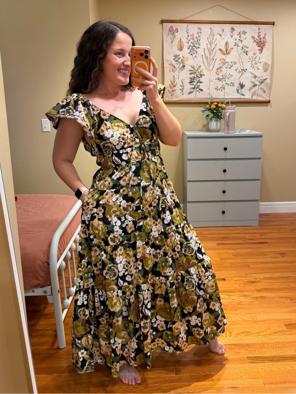 Anthropologie Moon River V-Neck Shirred Midi Dress Large - Picture 4 of 13